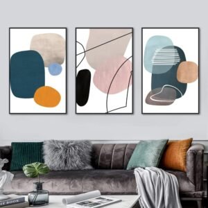 MPLONG Wall Art 3 Pieces Of Framed Decorative Paintings Abstract Simple Orange White Blue
